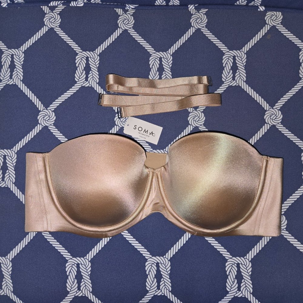 NEW! Soma Vanishing Back Multi-Way Strapless Bra Warm Amber Underwire Lined 38C